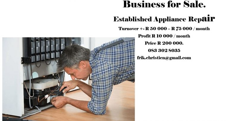 Appliance Repair Business For Sale in Vaal