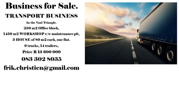 TRANSPORT BUSINESS FOR SALE IN VAAL TRIANGLE.