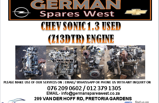 CHEV SONIC 1.3 USED ( Z13DTR) ENGINE FOR SALE