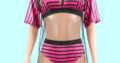 Rose Red Striped Bra Bikini Mesh Cover Up Three Pc