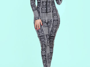 Fashion Black Round Neck Zip-Up Stretch Jumpsuits