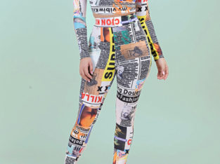 Fashion Sexy Newspaper Tight Stretch Two Pcs Set