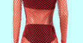 Red Long Sleeve-fishnet Mesh Two Pcs Set Swimwear-