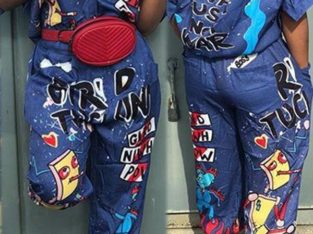 Cartoon Printing One-Piece Jumpsuits -Denim Print