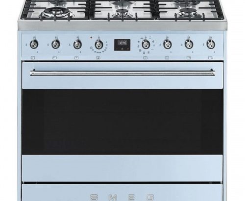 Smeg – 90CM Symphony 6 Burner Gas / Electric Oven – Pastel Blue