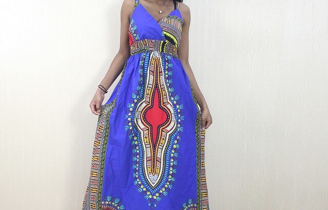 Elegant African Spaghetti Strap Boho Dress Traditional Clothing