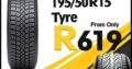 Save BIG at Wheel Wise! Get 195/50R15 Tyre From ONLY R619!