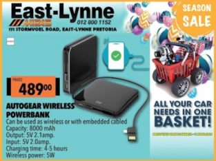 Autogear Wireless Powerbank ONLY R489 at East-Lynne MIDAS!