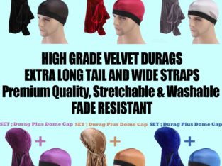 High Quality Velvet Durags + dome Cap-Bandanas/Turbans/Hats/Caps/