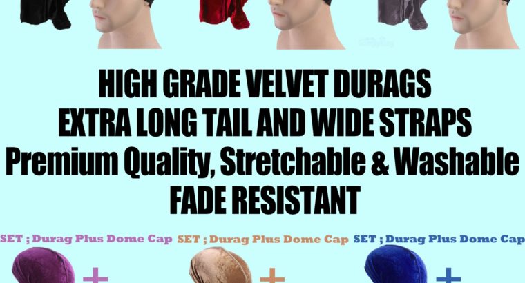 High Quality Velvet Durags + dome Cap-Bandanas/Turbans/Hats/Caps/