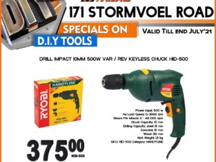 Impact Drill 10MM 500W VAR / REV Keyless Chuck ONLY R375