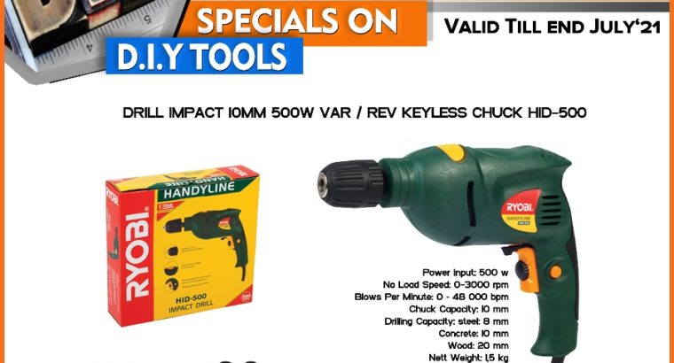 Impact Drill 10MM 500W VAR / REV Keyless Chuck ONLY R375