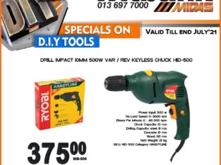 Impact Drill 10MM 500W VAR / REV Keyless Chuck ONLY R375