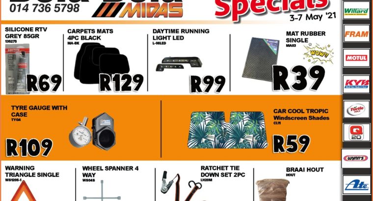 Weekly Specials now on at Midas Bela Bela!