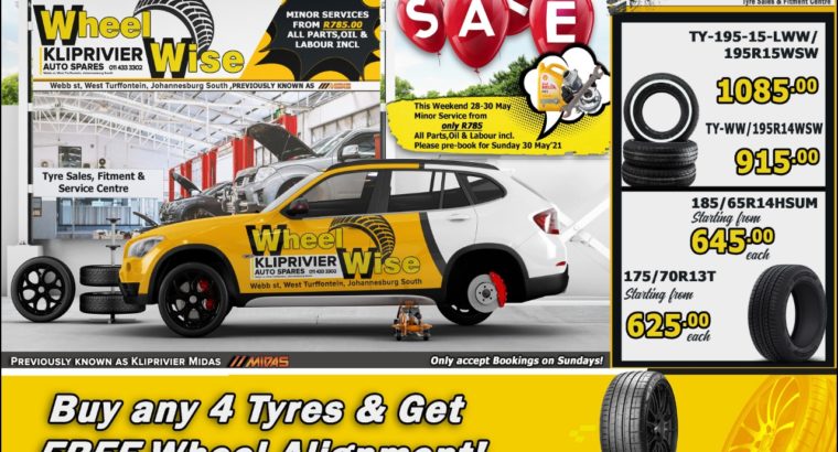 Major Deals on Tyres at Wheel Wise Kliprivier!