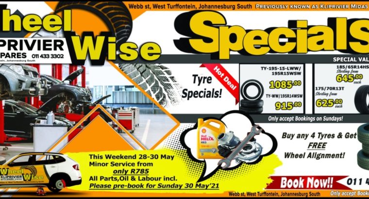 Weekend Specials at Wheel Wise Kliprivier!