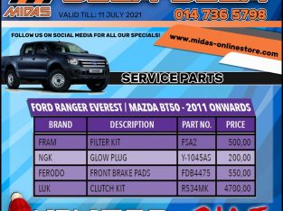 Ford Ranger Everest / Mazda BT50 – 2011 onwards Service Parts!