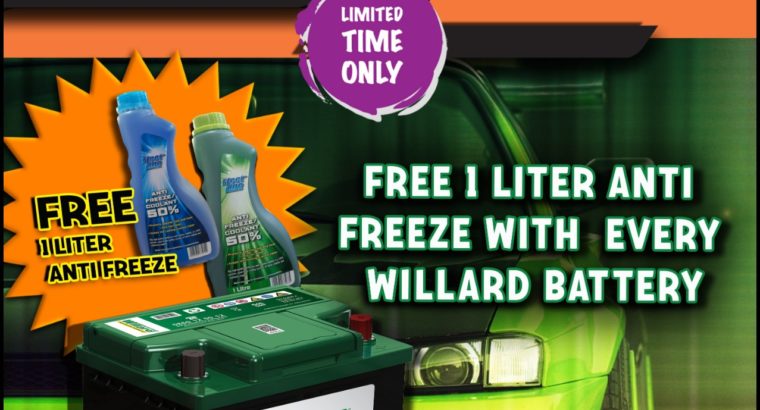 Get a FREE 1L antifreeze with every Willard Battery you buy