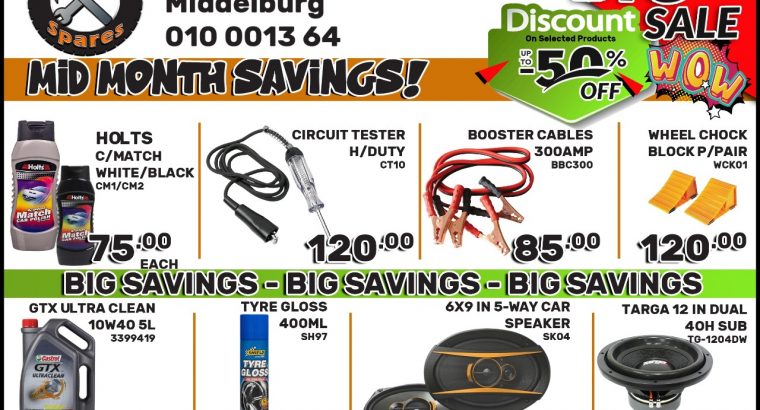 Mid Month Savings now on at Mhluzi Spares!
