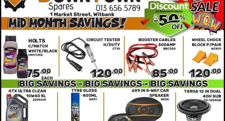 Mid Month Savings now on at Downtown Spares!