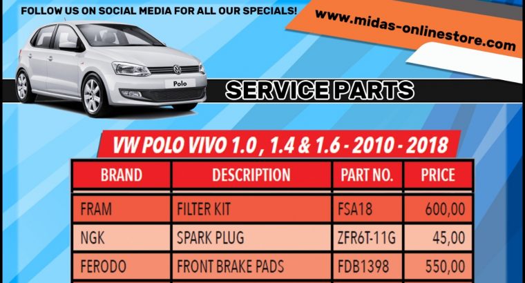 VW Polo Vivo 1.0, 1.4 & 1.6 -2010 – 2018 Service Parts!