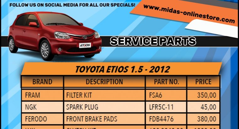 Toyota Etios 1.5 – 2012 Service Parts!