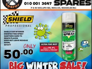 Shield Car Interior Disinfecting Spray ONLY R50 at Mhluzi Spares!