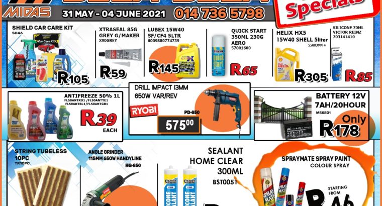 Weekly Specials now on at Midas Bela Bela!