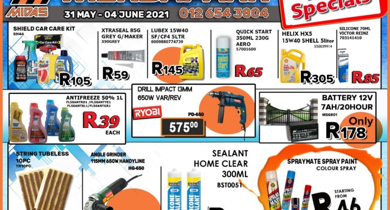 Weekly Specials now on at Wierdapark Midas!