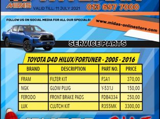 Toyota D4D Hilux/Fortuner – 2005 – 2016 Service Parts!