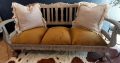 Refurbished solid imbuia wood three-seater occasional couch
