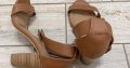Tan Faux Suede Open Toe Block Heel