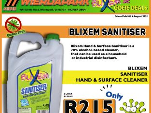 Blixem Sanitiser Hand & Surface Cleaner 5L ONLY R215
