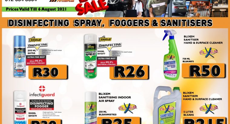 BIG SALE! Disinfecting Spray, Foggers & Sanitisers!