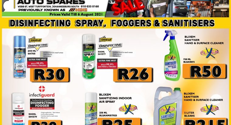 BIG SALE! Disinfecting Spray, Foggers & Sanitisers!