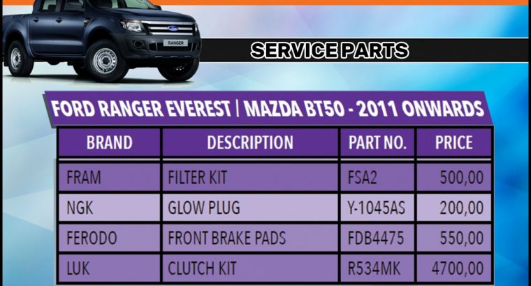 Ford Ranger Everest / Mazda BT50 – 2011 onwards Service Parts!