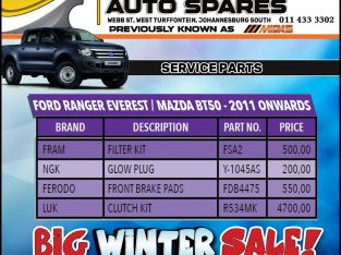 Ford Ranger Everest / Mazda BT50 – 2011 onwards Service Parts!