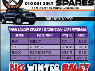 Ford Ranger Everest / Mazda BT50 – 2011 onwards Service Parts!