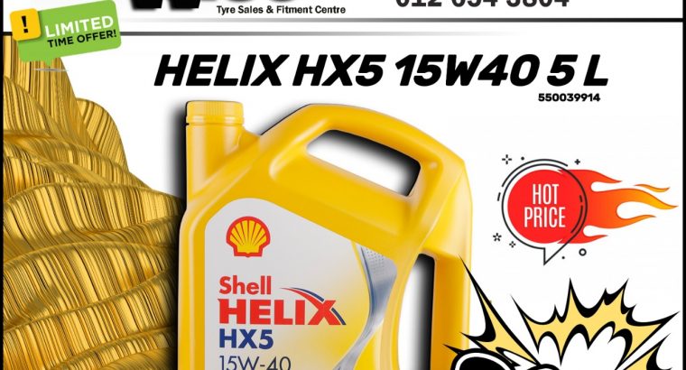 Shell Helix HX5 15W40 5L ONLY R230 at Wheel Wise Wierdapark!
