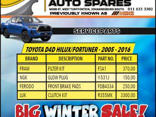 Toyota D4D Hilux/Fortuner – 2005 – 2016 Service Parts!