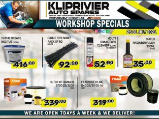 Kliprivier Auto Spares Workshop Specials 25-31 July 2021