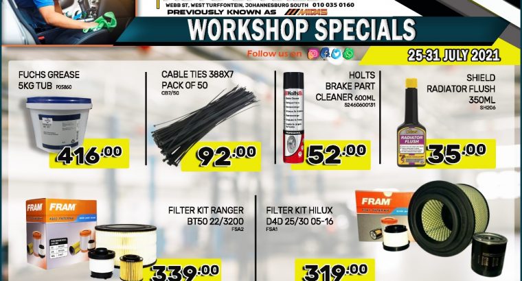 Kliprivier Auto Spares Workshop Specials 25-31 July 2021