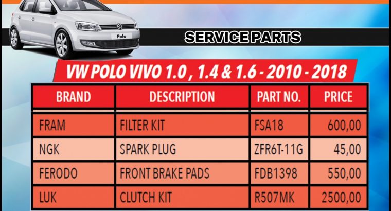 VW Polo Vivo 1.0, 1.4 & 1.6 -2010 – 2018 Service Parts!