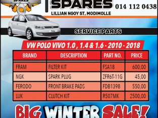 VW Polo Vivo 1.0, 1.4 & 1.6 -2010 – 2018 Service Parts!