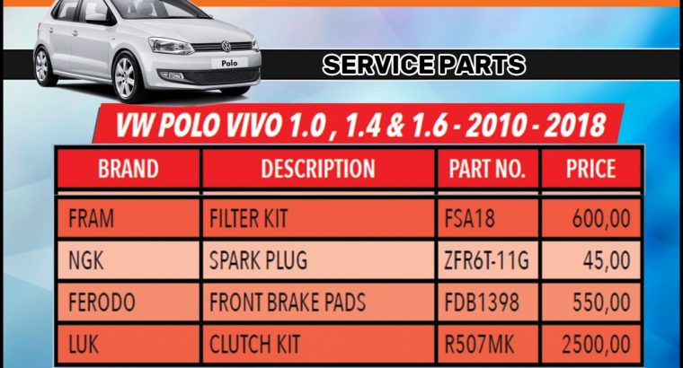 VW Polo Vivo 1.0, 1.4 & 1.6 -2010 – 2018 Service Parts!