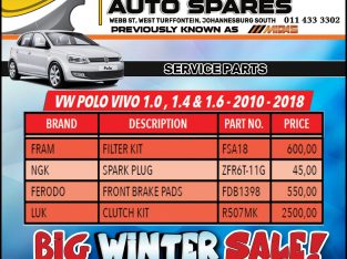 VW Polo Vivo 1.0, 1.4 & 1.6 -2010 – 2018 Service Parts!