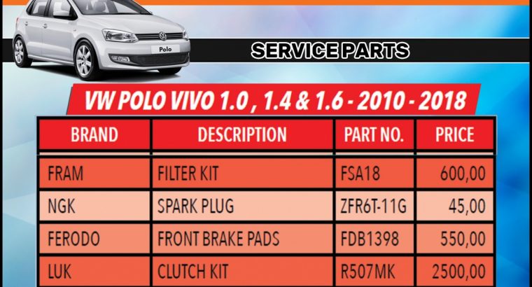 VW Polo Vivo 1.0, 1.4 & 1.6 -2010 – 2018 Service Parts!