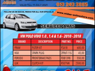 VW Polo Vivo 1.0, 1.4 & 1.6 -2010 – 2018 Service Parts!