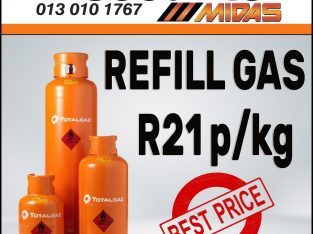 Refill Gas ONLY R21p/kg at Discounter Midas!