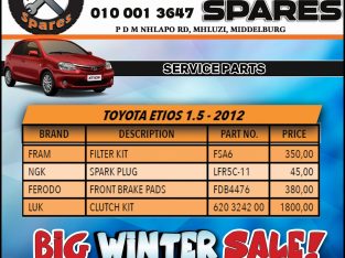 Toyota Etios 1.5 – 2012 Service Parts!